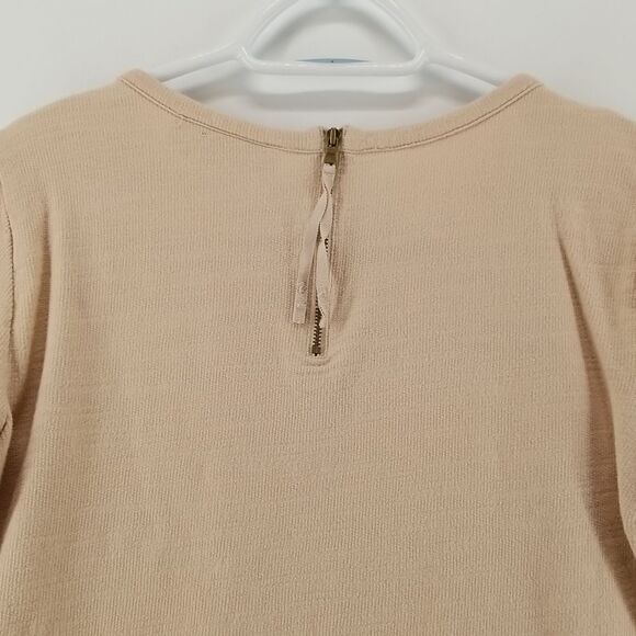 Anne Taylor Sweater Women's Tan 3/4 Sleeve Rear 1/4 Zip Crocheted Front Cotton - Picture 11 of 11